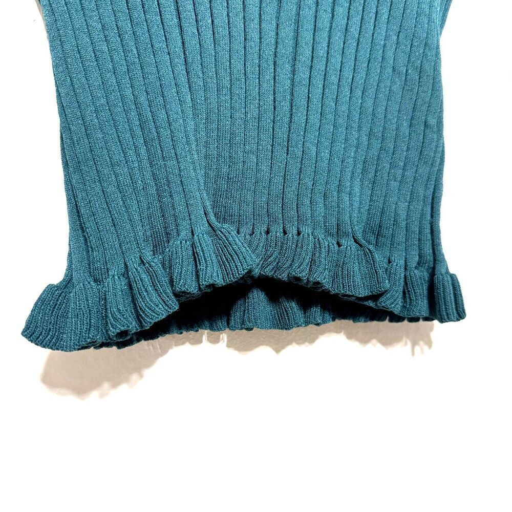 Zara Sweater Cropped Ruffle Green Ribbed Short Sleeve Round Neck Knit size Small - Picture 4 of 8
